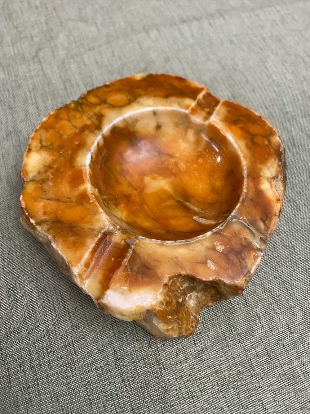 Vintage Handcrafted Mid-Century Orange Alabaster Stone Ashtray